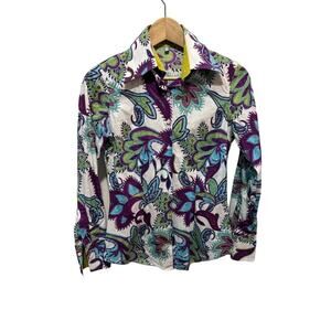 Hawes & Curtis fitted shirt button up long sleeve floral paisley UK sz 8 sz 4